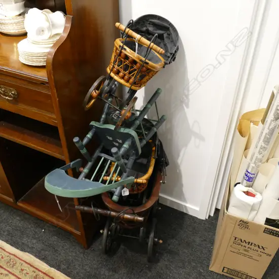 3 SMALL VICT STYLE PRAMS + HIGH CHAIR L460 MM