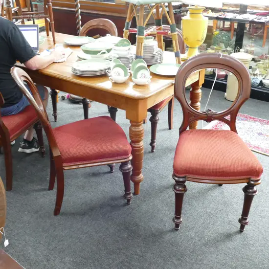 6 BALLOON BACK DINING CHAIRS RED UPHOLSTERY