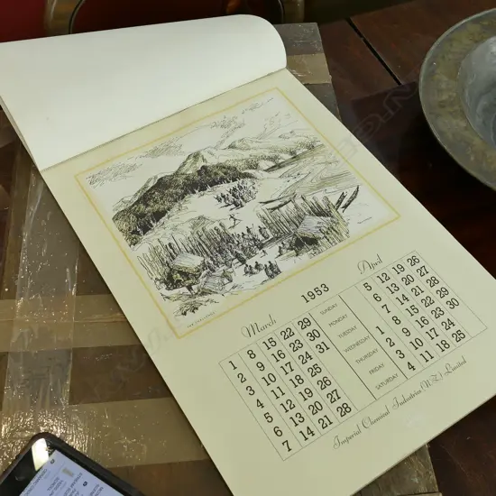 PEN DRAWINGS CALENDAS BY PETER MCINTYRE 1953 EARLY NZ SCENES