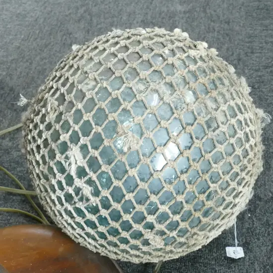 OLD MED. GLASS FISHING FLOAT WITH NETTING...