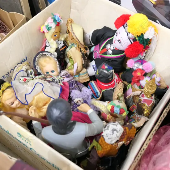 LOT ASST COSTUMES DOLLS + ONE BEATLE FIGURE