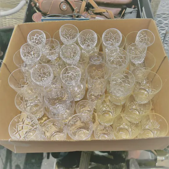 BOX LOT ASST. CRYSTAL GLASSES ETC