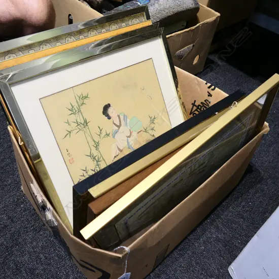 BOX LOT ASIAN SILK PAINTINGS