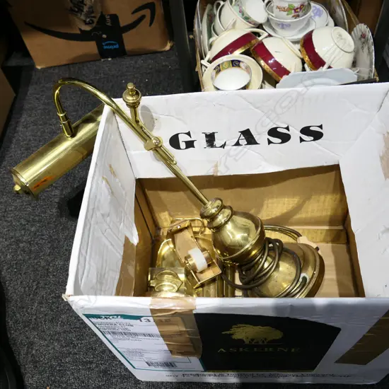 BOX BRASS DESK LAMP & BRASS DESK ITEMS