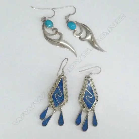 2PRS SILVER TURQ/ & LAPIS EARRINGS