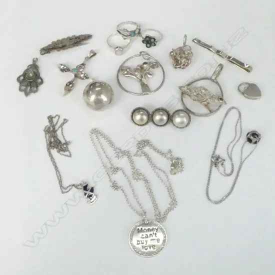 BOX OF MIXED SILVER? JEWELLERY ITEMS