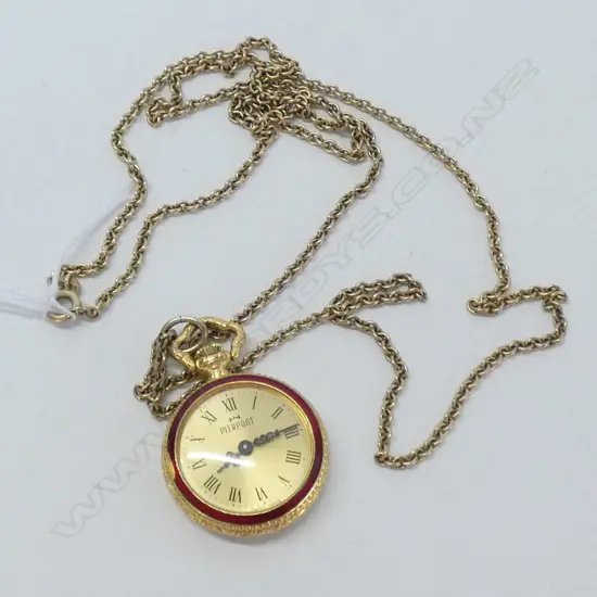 PIERPONT ENAMEL & GOLD PLATED PENDANT WATCH, MANUAL WIND 17 JEWEL MOVEMENT