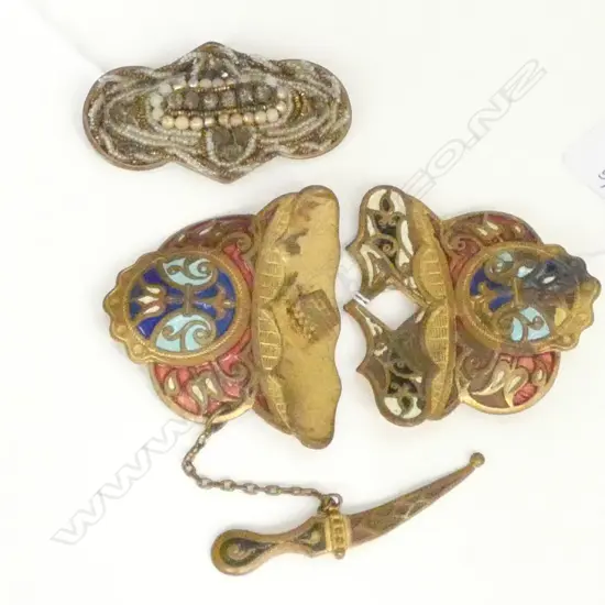 GEORGIAN STYLE BROOCH + ENAMEL BUCKLE