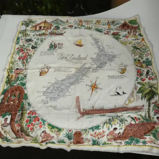 A RETRO SILK  SCARF, MAORI HISTORY DESIGN