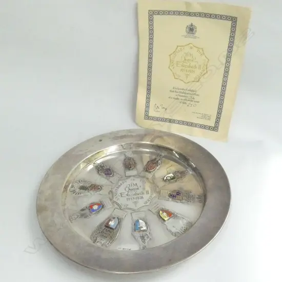 STG SILVER QUEEN ELIZABETH II CORONATION PLATE 54/250 DIA. 250 MM