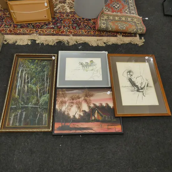 4 ARTWORKS; STAGECOACH W/C, BUSH OIL, 2 AUSTRALIAN INTEREST
