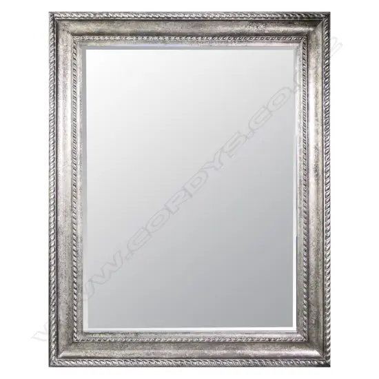 A modern antique style large wall mirror; the dark finished silvered frame with rope twist detail