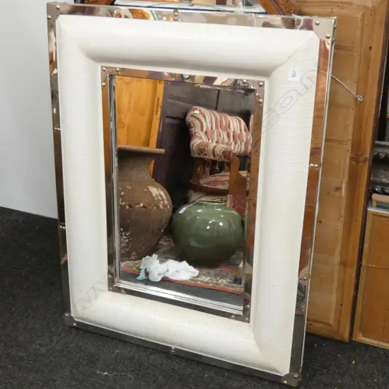 DESIGNER CHROME AND FAUX CROCODILE MIRROR 940 X 700 MM 