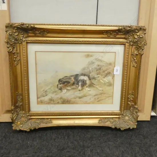 Basil Bradley (1842-1904) 'Tri-colour border collie in a Scottish Landscape'` watercolour