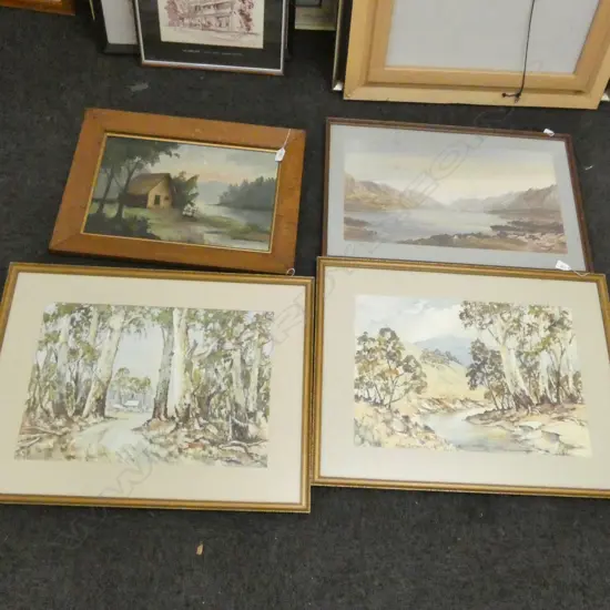 4 ARTWORKS; PR ALFRED JUNIPER AUSTRALIAN W/CS, LAKE PUKAKI PRINT, COLONIAL WAIKATO RIVER MARAE OIL ON BOARD