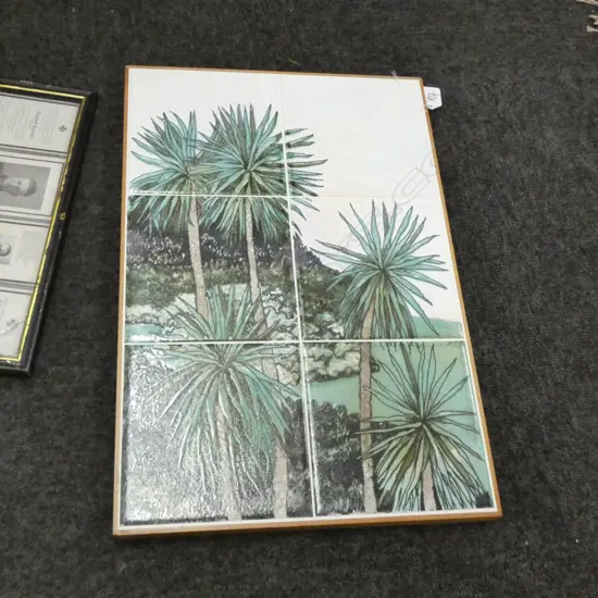 ROD & PATSY BOWEY (WAIPU TILE STUDIO) CERAMIC TILE PAINTED w CABBAGE TREES