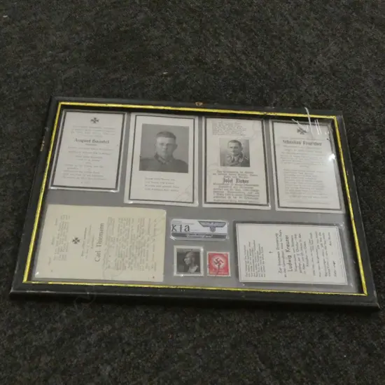 GERMAN WW2 DEATH CARD SET FRAMED L 320 MM