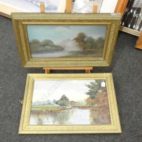 2 LATE 19thC LANDSCAPES IN GILT FRAMES ONE SIGNED 555 X 400MM