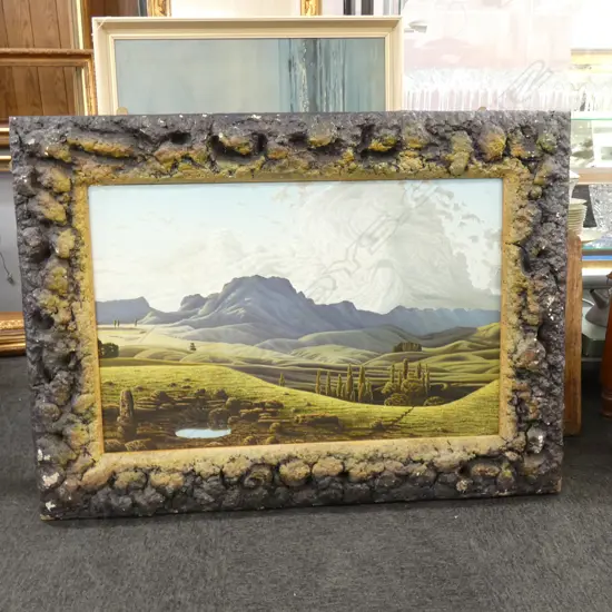 ARTIST UNKNOWN NZ SURREALIST LANDSCAPE TE MATA PEAK 870 X 1200MM