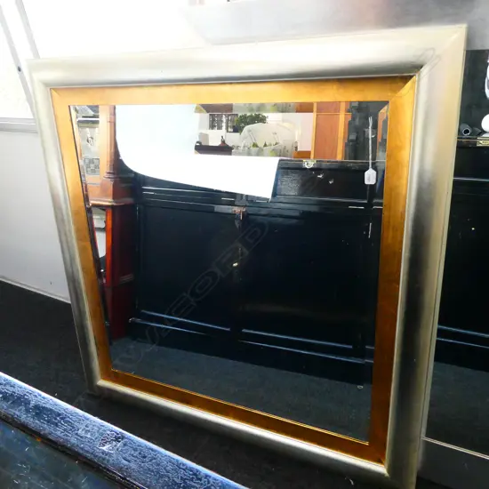 SILVER & GOLD FRAMED BEVILLED MIRROR 130mm SQUARE