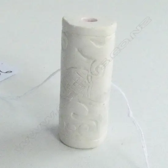 CHINESE DRAGON CARVED WHITE JADE CYINDER BEAD 