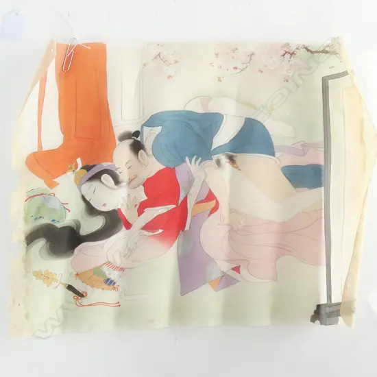OLD JAPANESE SHUNGA PAINTING ON SILK