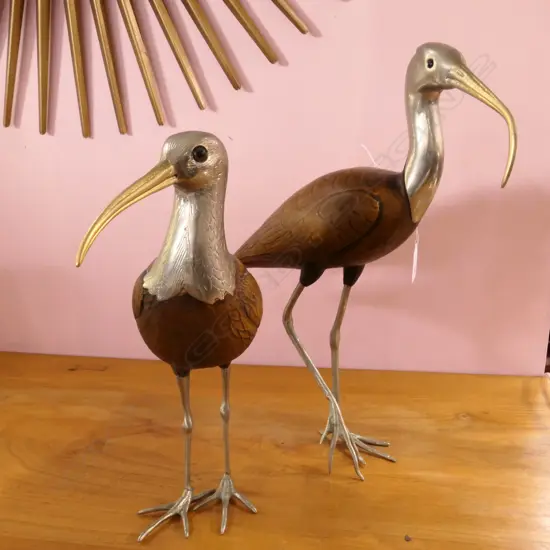 2 COASTAL BIRD SCULPTURES WOOD & METAL