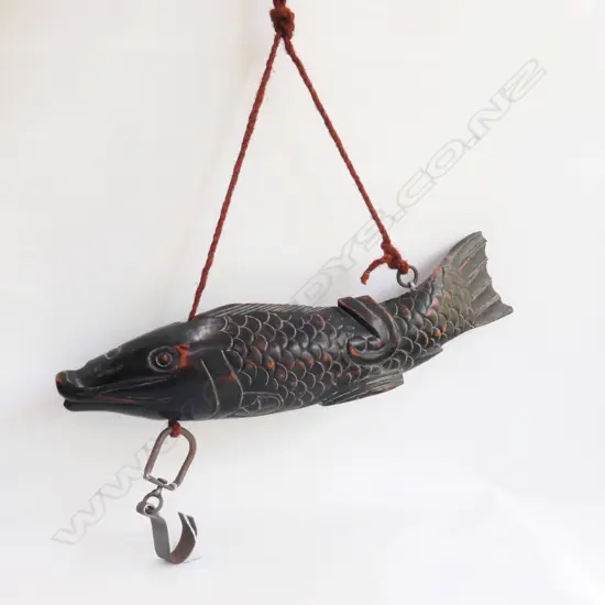 Japanese hand carved 'Jizai kagi' wooden Koi fish from the Meiji period