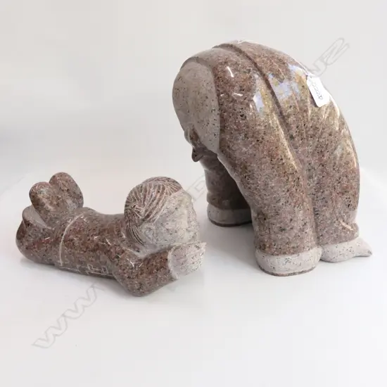 COMICAL POLISHED MARBLE 2 PCE FIGURED SCULPTURE