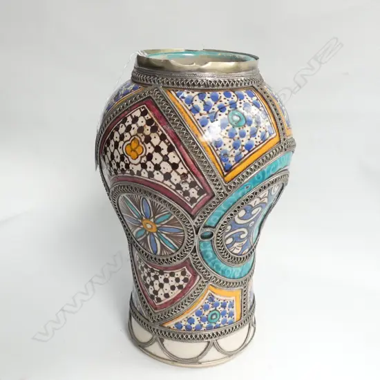 MOROCCAN VASE WITH SILVER OVERLAY H 290 MM