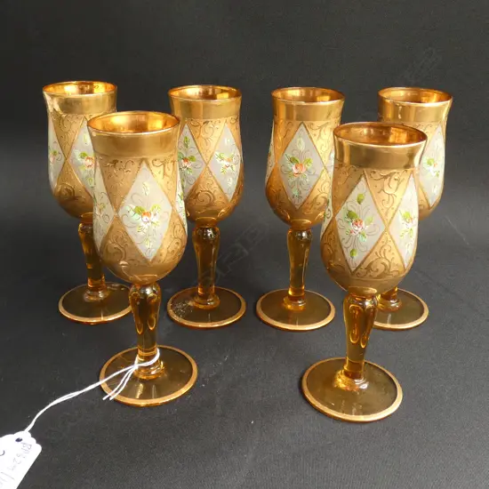 6 VENETIAN GILDED SHERRY GLASSES