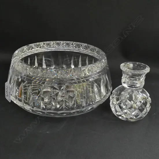 CUT CRYSTAL BOWL & CANDLESTICK 