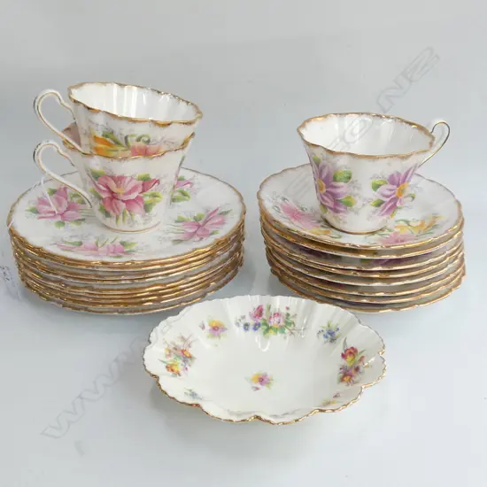 20 PCE R/STAFFORD 'AZALEA' TEA SET + BONE CHINA DISH