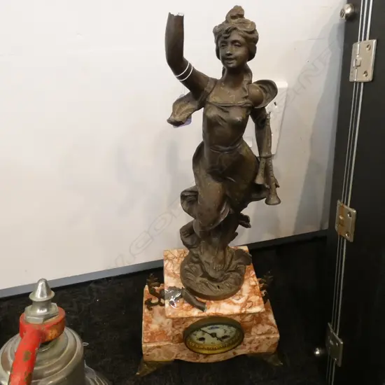 MARBLE CLOCK WITH SMELTER GIRL AF H. 640MM