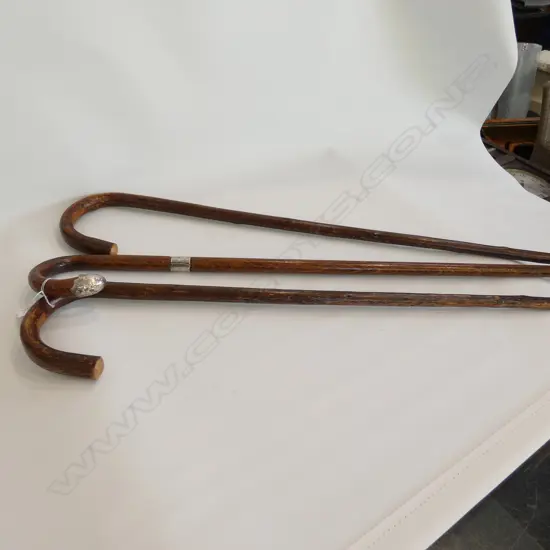 3 WALKING STICKS ONE STG HALLMARKED L. 760MM