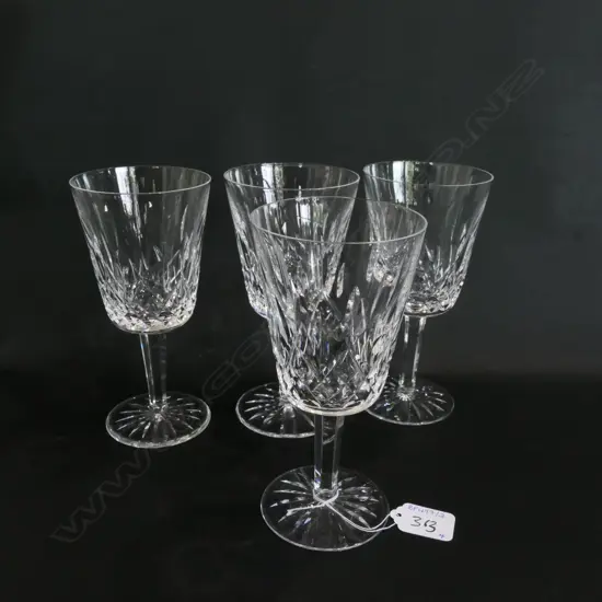 FOUR LARGE WATERFORD LISMORE WHITE WINE GLASSES, H. 175MM