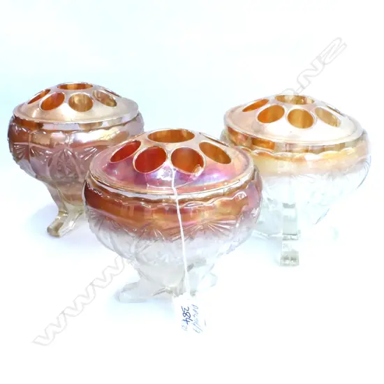 3 CARNIVAL GLASS VASES H 140 MM