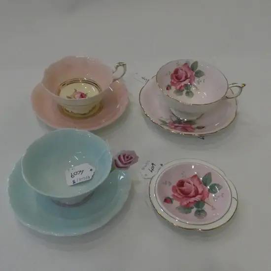 THREE PARAGON CUPS & SAUCERS + ROSE ASHTRAY