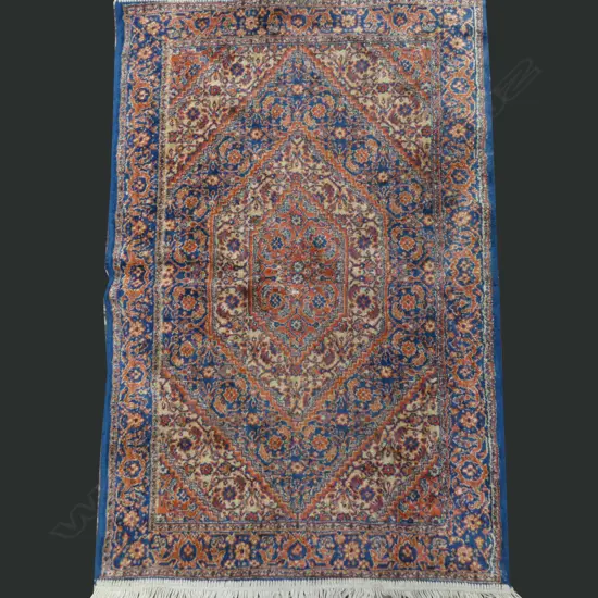 HAND KNOTTED BLUE SILK RUG 1030 X 685MM