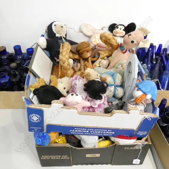 2 BOXES OF SOFT TOYS ETC