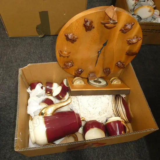 LOT ASST LACE ASCOT COFFEE SERVICE/BAROMETER/CLOCK