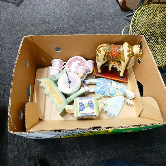 LOT CERAMIC/ANGEL/WOODEN COW /MASONS COFFEE CUPS ETC