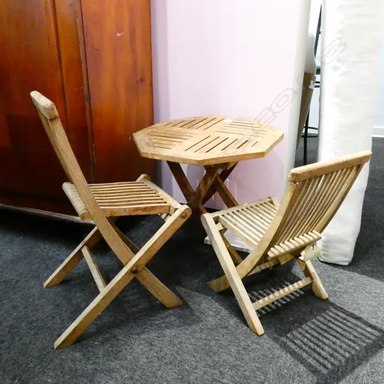 CHILDS TEAK TABLE AND 2 CHAIRS