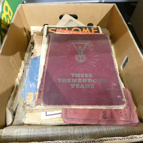 BOX LOT VINTAGE NEWSPAPERS, MAGAZINES ETC