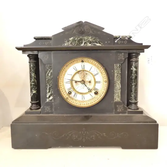 VICT. BLACK MARBLE MANTEL CLOCK FRENCH MOVEMENT A/F