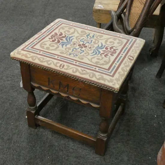 UPHOLSTERED NEEDLEWORK STOOL H. 470MM