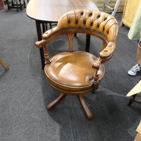 LEATHER BUTTON BACK CAPTAINS CHAIR