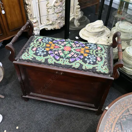 NEEDLEWORK UPHOLSTERED STOOL L. 710MM