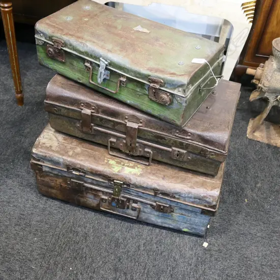 3 OLD TIN TRUNKS