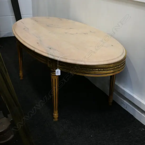 GILT OVAL MARBLE TOPPED COFFEE TABLE